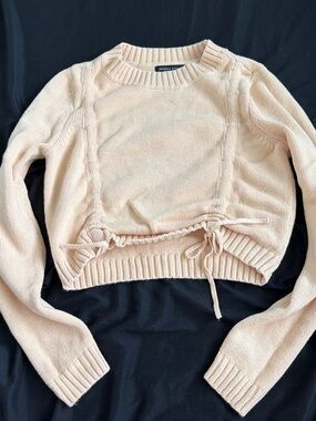 Kendall & Kylie Women's Cream Drawstring Crop Crew Sweater